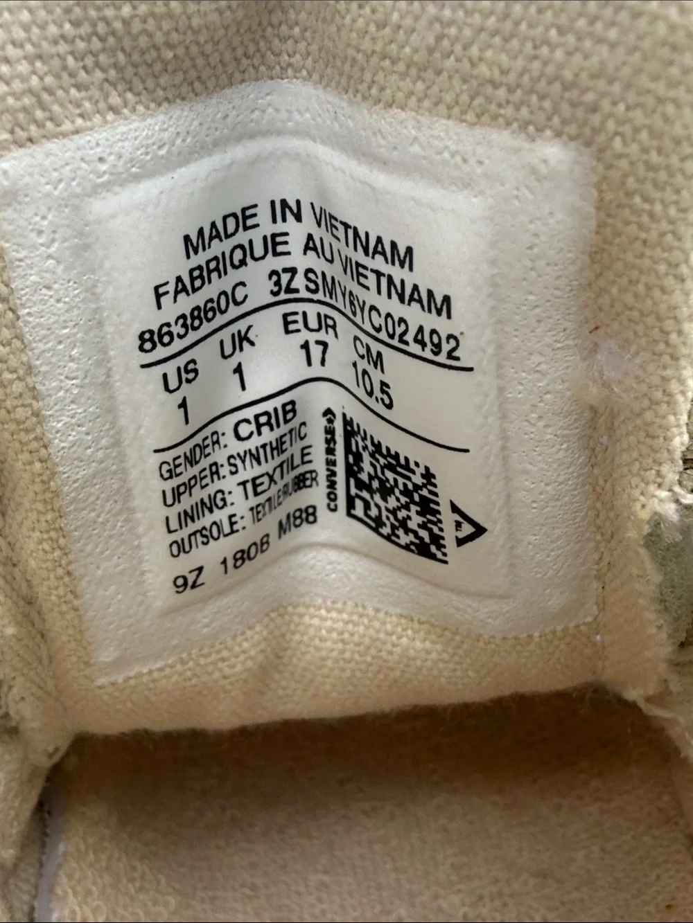 Converse Baby Gold Sparkly Crib Shoes Velcro Closure Size US 1